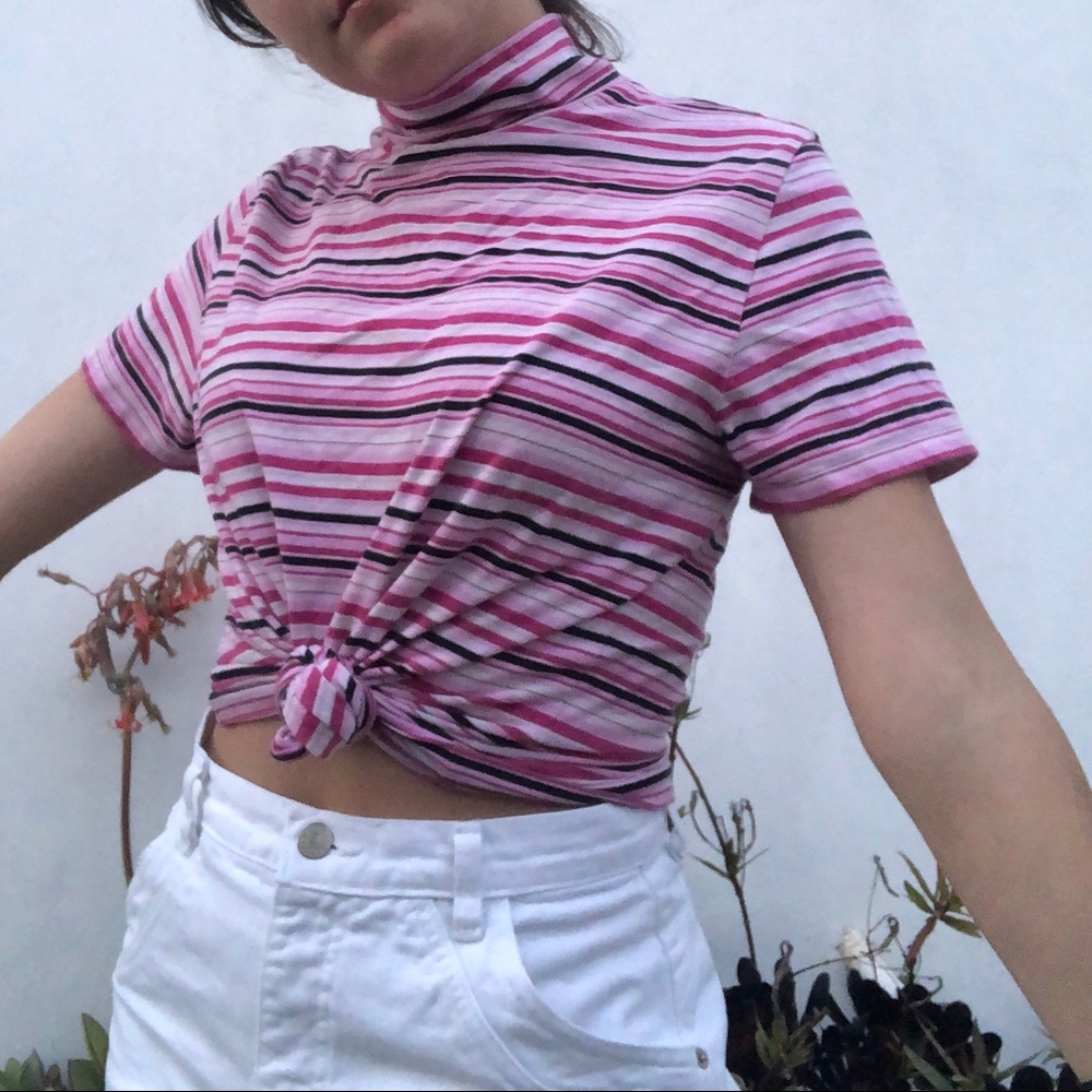 Pink striped turtleneck